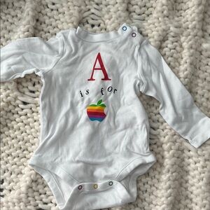Apple White Long Sleeve Bodysuit with Rainbow Design
